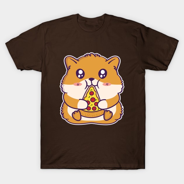 Cute Hamster Eating Pizza Kawaii Rodent Lover T-Shirt by Cuteness Klub